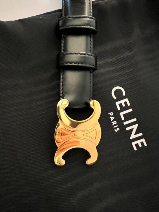 CELINE Black Calfskin Belt with Arc de Triomphe Buckle Size 90